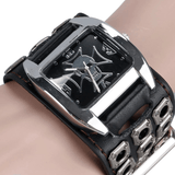 trendha Vintage Square Dial Men Watch Hollow Skull Leather Quartz Watch