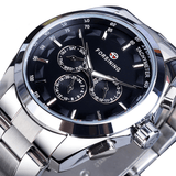 trendha Forsining F625 Fashion Men Automatic Watch Luminous Week Date Display Stainless Steel Strap Mechanical Watch