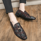elvesmall Men Microfiber Breathable Lattice Pattern Soft Sole Slip on Casual Business Shoes