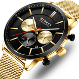 trendha CURREN 8340 Chronograph Calendar Men Wristwatch Mesh Steel Band Quartz Watch