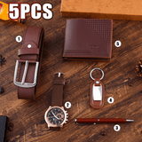 trendha 5PCS Fashion Gift Set Business Large Dial Quartz Watch+Pen+Belt+Key Chain+Wallet