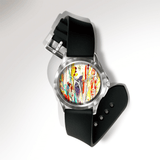 trendha MISS WHITE Casual Watercolor Leaf Bird Fruit Pattern Dial PVC Band Unisex Quartz Watch Wristwatch
