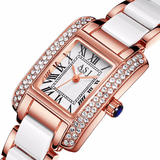 trendha Elegant Ceramic Strap Crystal Case Roman Numerals Dial Women Ladies Dress Quartz Watch