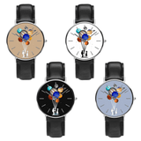 trendha Casual Style Men Watch Cartoon Astronaut Colorful Planet Print PU Leather Strap Clock Quartz Watches