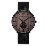 trendha Ultra Thin Men Business Watch Ebony Wood Grain Bamboo Wood Dial Waterproof Stainless Steel Mesh Band Quartz Watch