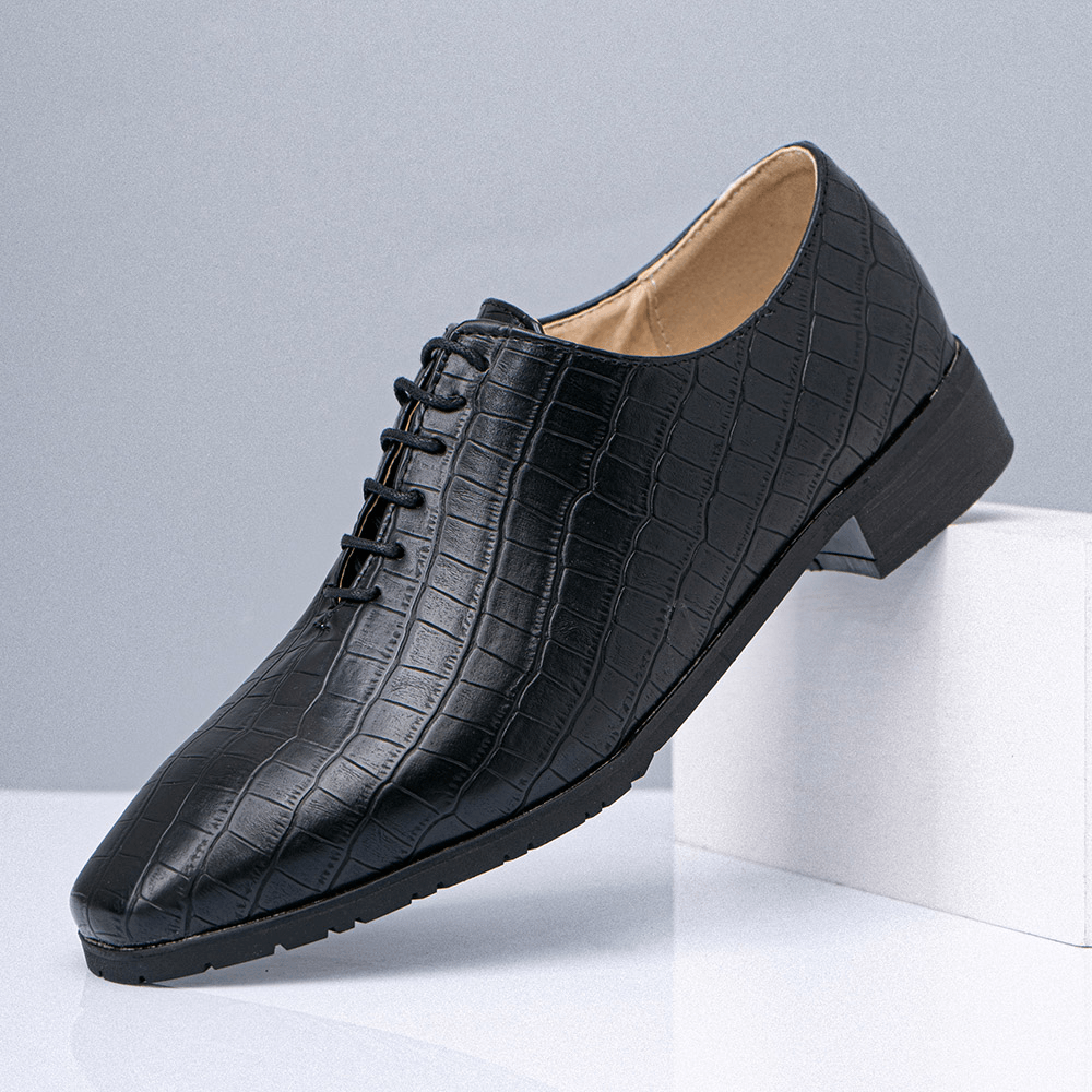 elvesmall Men Pointed Toe Crocodile Pattern Pointed Toe Business Oxfords Shoes