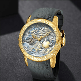 trendha BIDEN BD129 Retro Dragon Chinese Style Men Wrist Watch Waterproof Silicone Band Quartz Watch