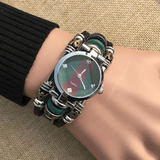 trendha Deffrun Retro Style Men Bracelet Watch Vintage Simple Rhinestone Cowhide Quartz Watch