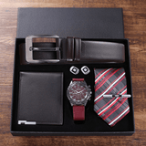 trendha 5 Pcs Men Business Watch Set Leather Quartz Watch Belt Wallet Cufflinks Tie Gift Kit