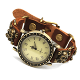 trendha Vintage Retro Style Men Watch Cow Leather Bracelet Watch Adjustable Skull Quartz Watch