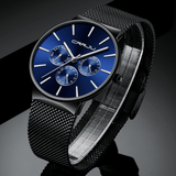 trendha CRRJU 2155 Men Blue Three Small Dial Calendar Fashion Steel Strap Casual Quartz Watch