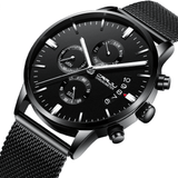 trendha CRRJU 2222 Business Style Black Mesh Belt Men Fashion Full Steel Strap Luminous Display Quartz Watch