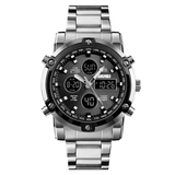 elvesmall SKMEI 1389 Business Style Multifunction Big Dial Quartz Watch Waterproof Steel Band Men Wrist Watch