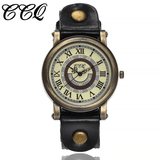 trendha Vintage Turntable Roman Numeral Dial Cowhide Strap Women Wrist Watch Quartz Watch