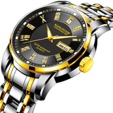 trendha KINGNUOS K-1683 Fashion Men Watch Date Week Display Stainless Steel Strap Business Quartz Watch