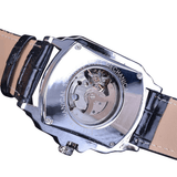 trendha Forsining GMT911 Fashion Men Watch Hollow Engraving Design Leather Strap Mechanical Watch