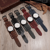 trendha Vintage Cow Leather Military Style Watch Adjustable Band Men Quartz Watch