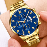 trendha Business Casual with Calendar Inlaid Rhinestones Dial Steel Strap Men Quartz Watch