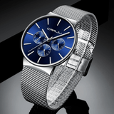 trendha CRRJU 2155 Men Blue Three Small Dial Calendar Fashion Steel Strap Casual Quartz Watch