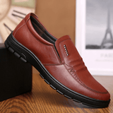 elvesmall Men Cowhide Leather Soft Bottom Slip on Warm Lining Comfy Dress Casual Business Shoes