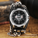 trendha Vintage Square Dial Men Watch Hollow Skull Leather Quartz Watch