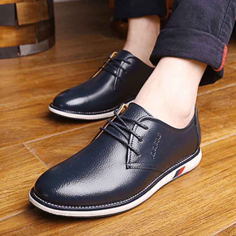 elvesmall Men Cowhide Leather Breathable Non Slip Comforty Classical Casual Business Shoes