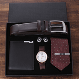 trendha 5 Pcs Men Business Watch Set Leather Quartz Watch Belt Wallet Cufflinks Tie Gift Kit