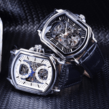 trendha Forsining GMT911 Fashion Men Watch Hollow Engraving Design Leather Strap Mechanical Watch