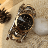 trendha B15 Fashion Rhinestone Stainless Steel Buckle Leather Strap Couple Quartz Watch Bracelet Watch
