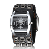 trendha Vintage Square Dial Men Watch Hollow Skull Leather Quartz Watch