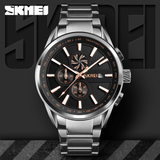 trendha SKMEI 9175 Multifunction Calendar Business Style Men Wrist Watch Steel Band Quartz Watch