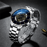 trendha Decorated Pointer Business Style Men Watch Calendar Stainless Steel Band Quartz Watch