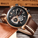 trendha LIGE LG8901 Casual Sport Date Display Men Wrist Watch Luminous Display Leather Band Quartz Watch