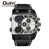 trendha OULM Big Dial Vintage Multi Time Zones Quartz Watch PU Leather Band Men Wrist Watch