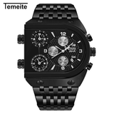 trendha U-Shape Dial Men Business Watch Three Time Zone Calendar Waterproof Quartz Watch