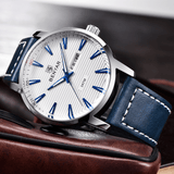 trendha Benyar 5145 Fashion Men Watch Waterproof Automatic Week Display Leather Strap Quartz Watch