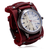 trendha Vintage Cow Leather Military Style Watch Adjustable Band Men Quartz Watch