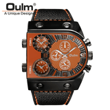 trendha OULM Big Dial Vintage Multi Time Zones Quartz Watch PU Leather Band Men Wrist Watch