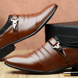 elvesmall Men Solid Color Folds Comfy Microfiber Leather Non Slip Formal Shoes