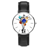 trendha Casual Style Men Watch Cartoon Astronaut Colorful Planet Print PU Leather Strap Clock Quartz Watches