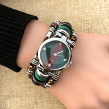 trendha Deffrun Retro Style Men Bracelet Watch Vintage Simple Rhinestone Cowhide Quartz Watch