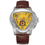 trendha JARAGAR 6516 Fashion Men Automatic Watch Creative Triangle Dial Week Date Display Genuine Leather Mechanical Watch