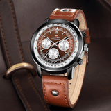 trendha VAVA VOOM VA-207 Business Large Dial Genuine Leather Strap Chronograph Waterproof Men Quartz Watch