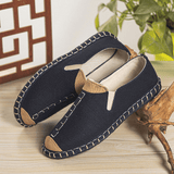 elvesmall Men Canvas Breathable Non Slip Hand Stitching Comfy Old Peking Casual Linen Shoes
