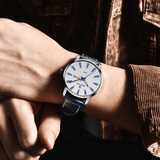 trendha Benyar 5145 Fashion Men Watch Waterproof Automatic Week Display Leather Strap Quartz Watch