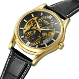 trendha A3 Genuine Leather Strap Automatic Mechanical Watch Fashionable Transparent Case Men Watch