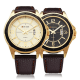 trendha CURREN 8124 Black Gold Date Sport Leather round Men Wrist Watch