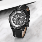 trendha BAGARI 1802P Fashion Men Watch 3ATM Waterproof Week Display Leather Strap Quartz Watch