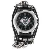 trendha Vintage Square Dial Men Watch Hollow Skull Leather Quartz Watch