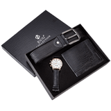 trendha XSVO 3Pcs Men Gift Set Classic Business Leather Wristband Male Quartz Watch Folding Wallet Belt